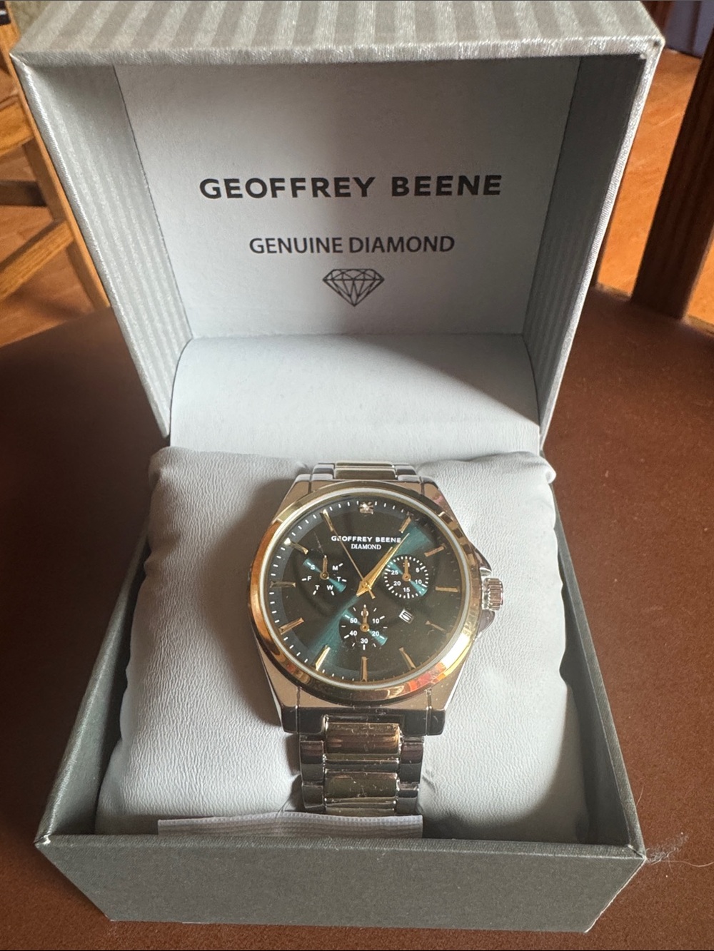 Geoffrey Beene Two-Tone Silver and Gold Men's Chronograph Watch with Dark Dial